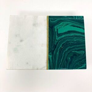 Large natural stone sparkling white marble, green malachite and brass box